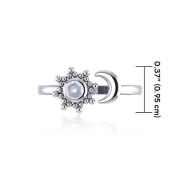 Gemstone Flower with Crescent Moon Silver Ring TRI1875 - Jewelry
